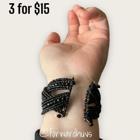 Bundle 3 for $15 Black Multi Stranded Beaded Cuff Bracelet READ - Picture 3 of 7